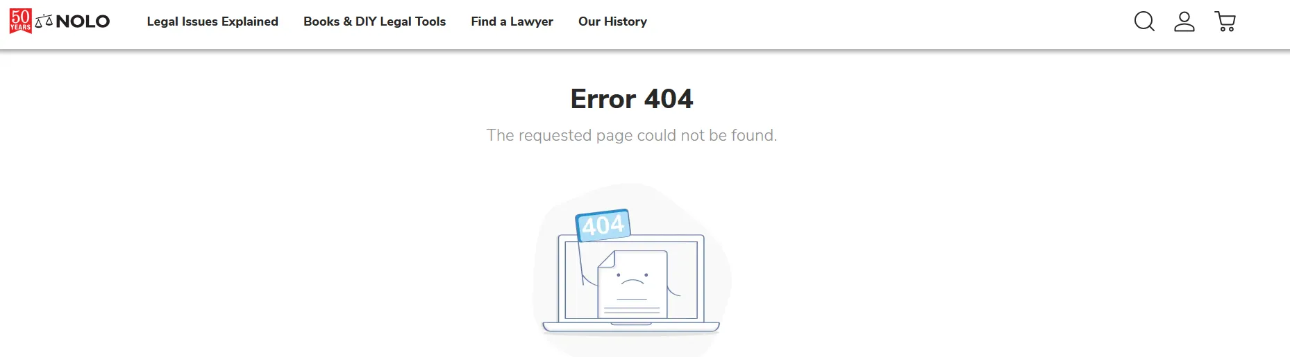 A legal page displaying a 404 error