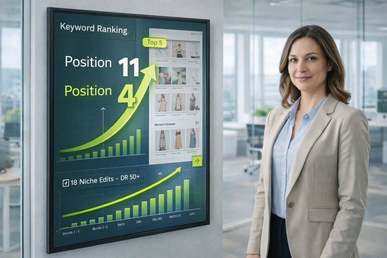 SEO growth chart as target pages rank for revenue-driving keywords