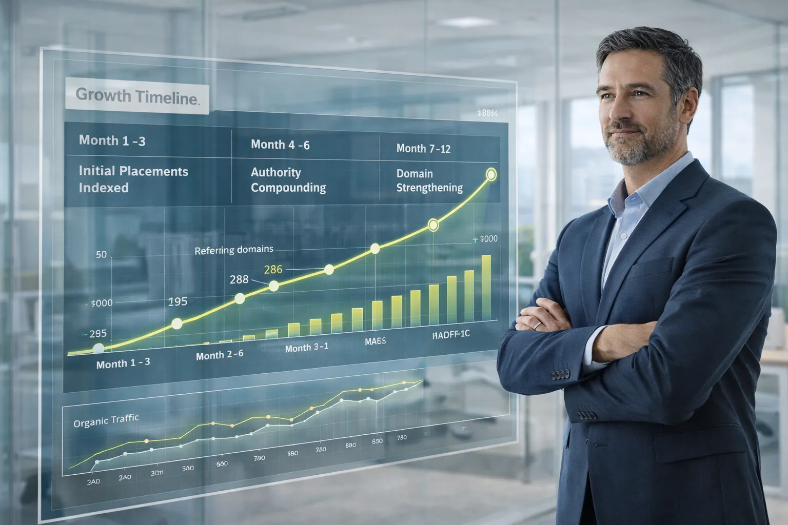 Consistent growth in organic traffic and rankings over time